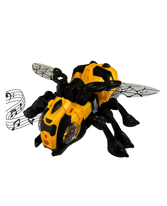 Insect Bee Crawling Toy with Universal Wheels, Mechanical Appearance, Lights, Music, and Simulated Flapping Wings - Interactive Crawling Insect Toy for Kids - Yellow
