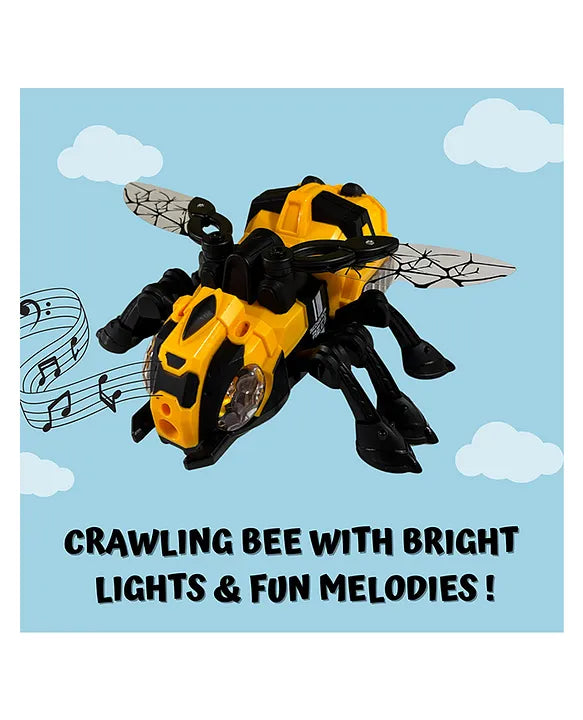 Insect Bee Crawling Toy with Universal Wheels, Mechanical Appearance, Lights, Music, and Simulated Flapping Wings - Interactive Crawling Insect Toy for Kids - Yellow