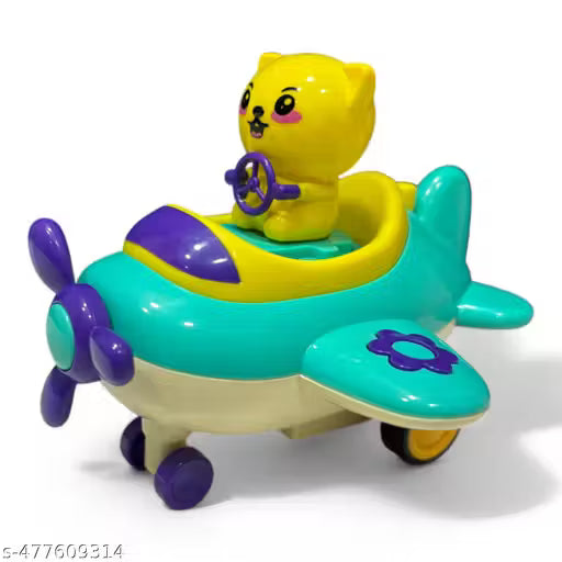 Toy airplane with a yellow character inside on a white background