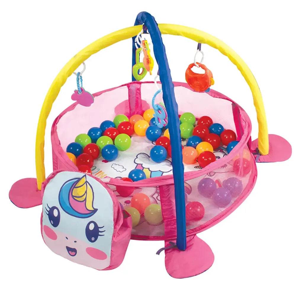 Itoys 3 in 1 baby gym unicorn with colorful balls and hanging toys for infant play