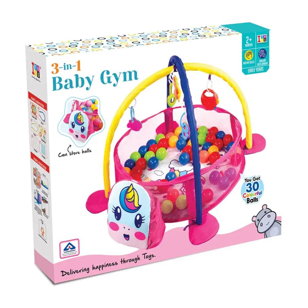 Itoys 3 in 1 baby gym unicorn with colorful balls and hanging toys for infants