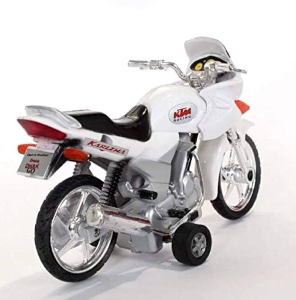 Model motorcycle with KTM Racing branding on a white background