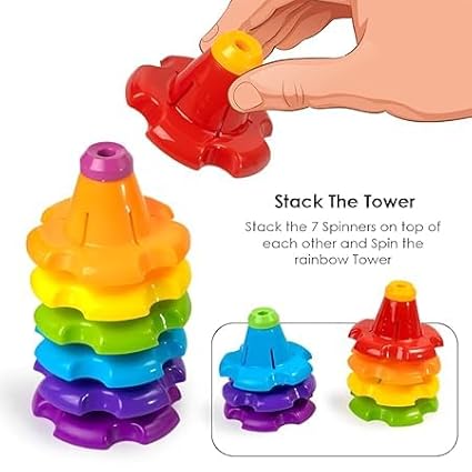 RATNA'S Rainbow Stack-N-Spin 7 Colourful Stackers Spinners Activity Toy for Babies, Infant & Preschool Toys.