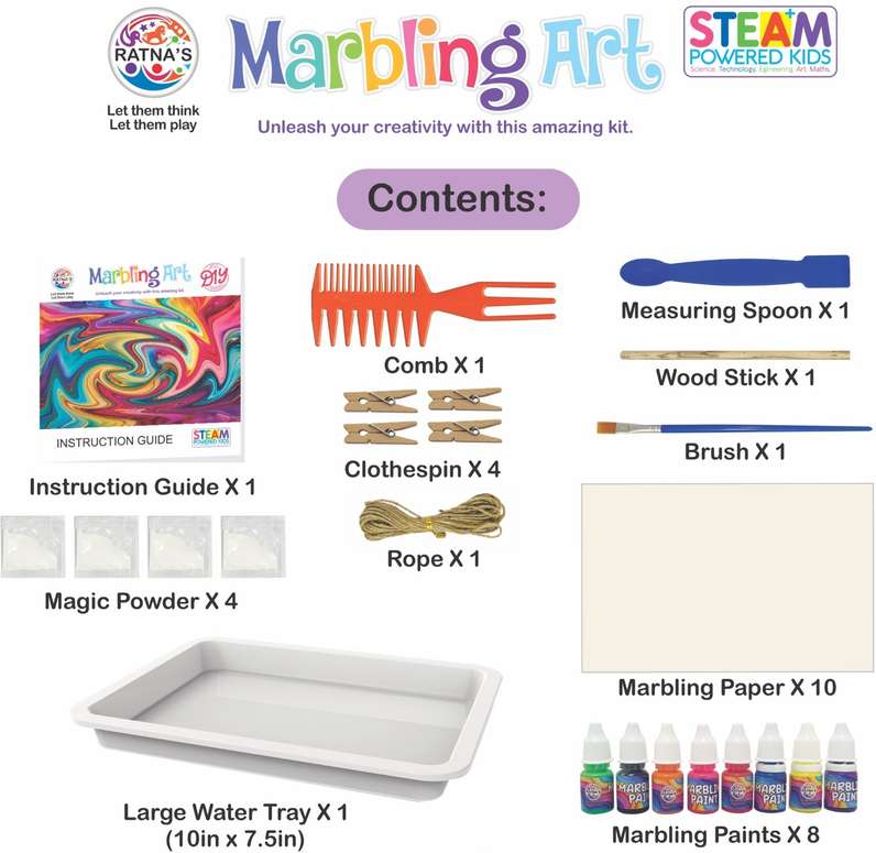 Marbling Art kit with various items including a comb