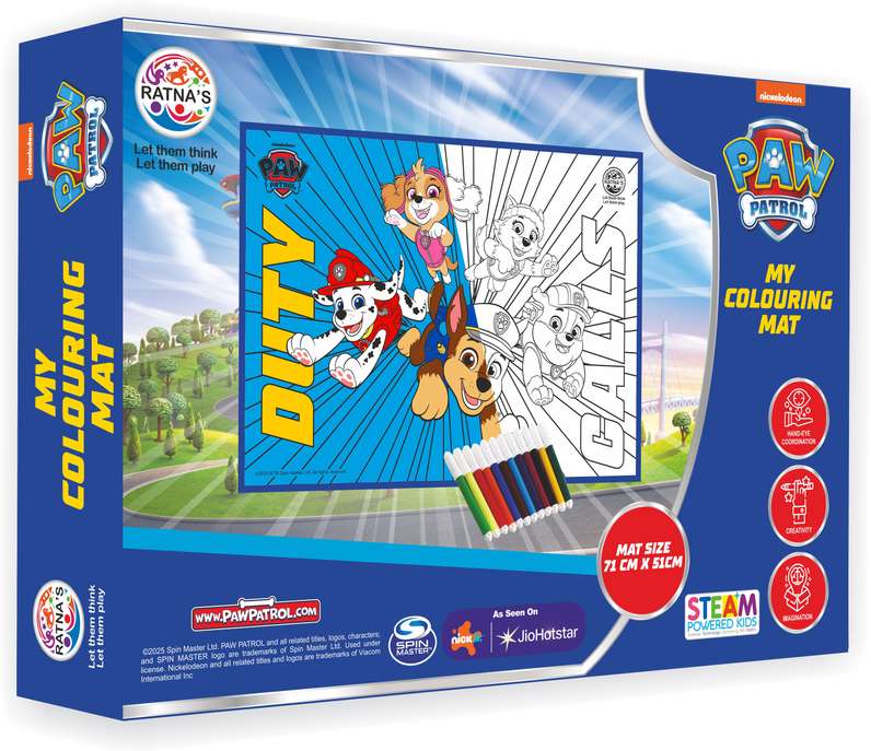 PAW Patrol coloring mat packaging with characters