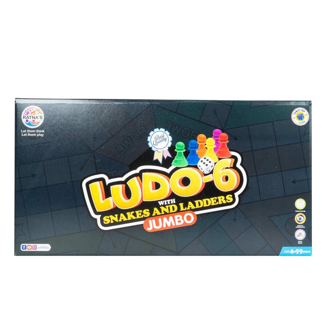 Ratna's Ludo-6 with Snakes & Ladders Jumbo Size Board Game, Double-Sided, Traditional Family Game