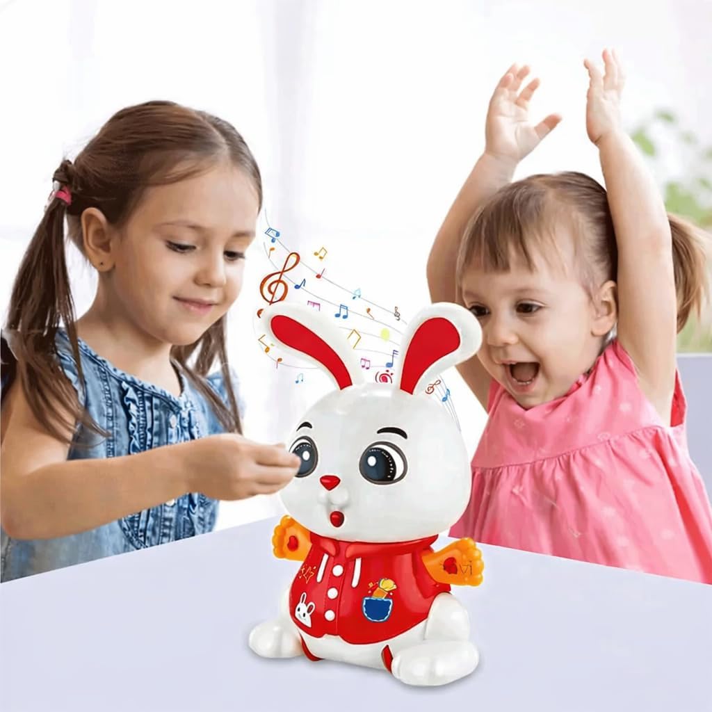 Elvaronix Musical Rabbit Toy for Kids – Battery Operated Dancing Bunny with 360° Rotating Flashing Lights & Sound, Musical Toy for Babies, Birthday Gift...