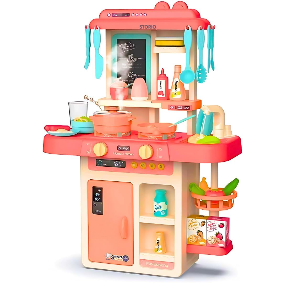 Toy kitchen set with various accessories