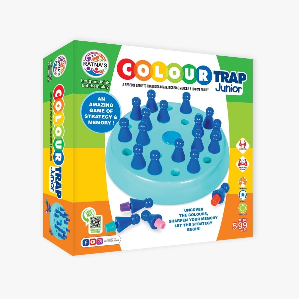 Ratna's Colour Trap Junior, Memory and Strategy Board Game for Kids Ages 5-99 Years