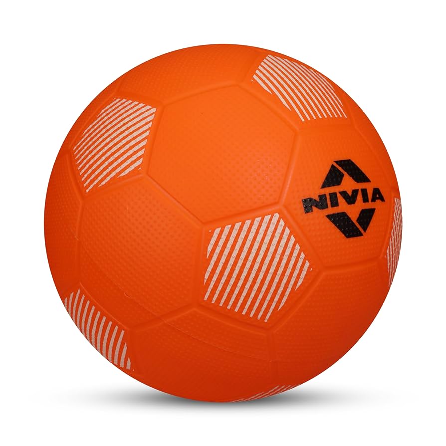 Orange soccer ball with Nivia logo on a white background