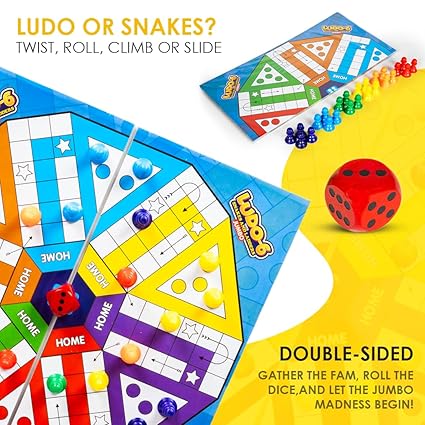 Ratna's Ludo-6 with Snakes & Ladders Jumbo Size Board Game, Double-Sided, Traditional Family Game