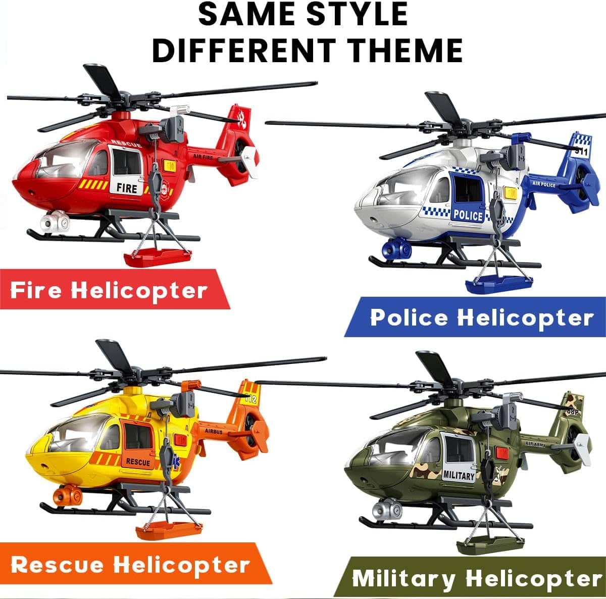 Police Air Rescue Helicopter Toy with Lights and Sounds, 15 x 4.3 x 4.3 inches (Police Planes)