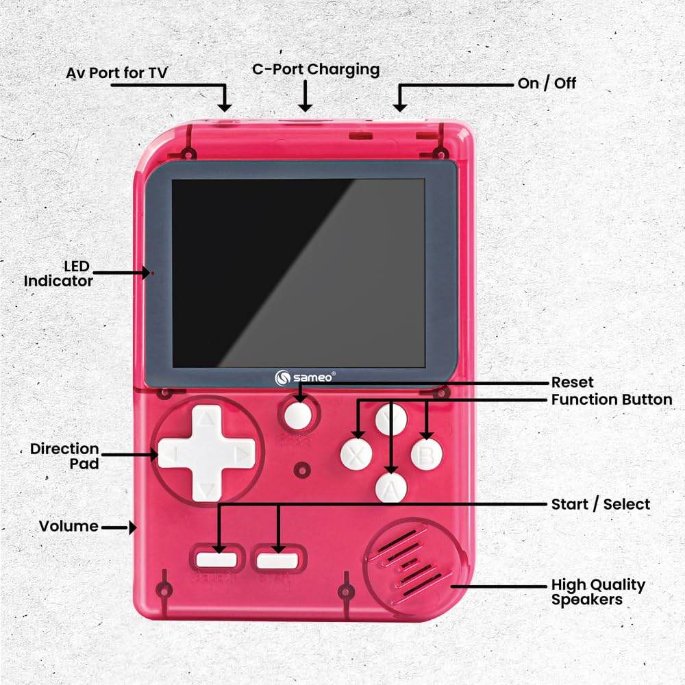 Sameo Handheld Video Game Console, Dreamboy Retro Mini Game with 500 Classic Retro Game TV Compatible for Kids, Rechargeable 8 Bit Classic (Ice Red) - T-Rex the toyland Sitamarhi