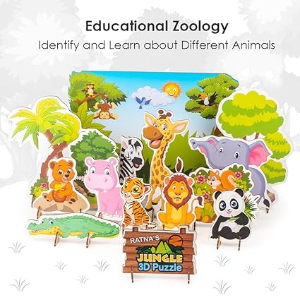Ratna's Zoology to Create 3D Jungle with Printed Wooden Cutouts Learning & Educational Game for Kids & Toddlers