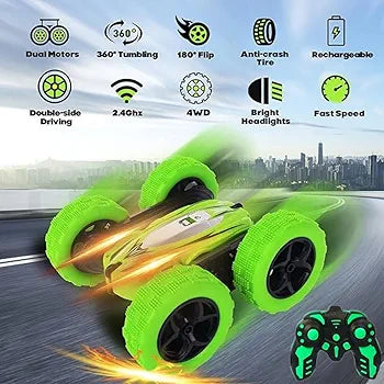 Rc Stunt Car 360 for Boys Age 4+ Years, 4WD Remote Control Car 360 Degree Flips Double Sided Stunt for Boys I Pack of 1, Green Colour
