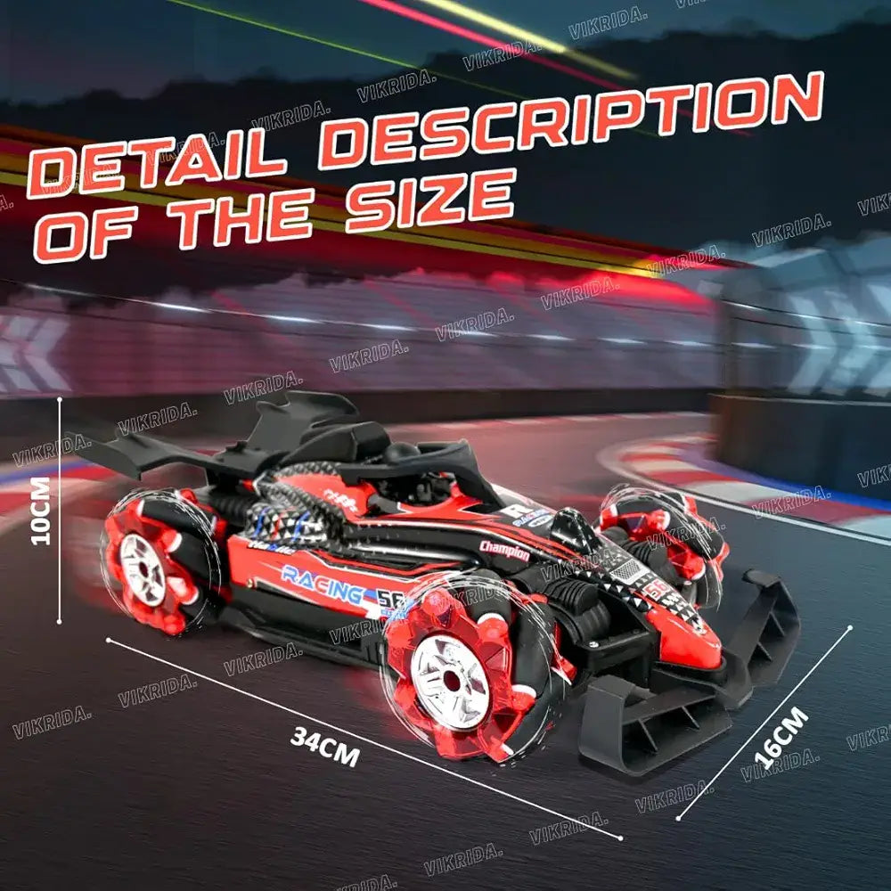 Toy car with dimensions on a racetrack background