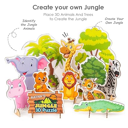 Ratna's Zoology to Create 3D Jungle with Printed Wooden Cutouts Learning & Educational Game for Kids & Toddlers