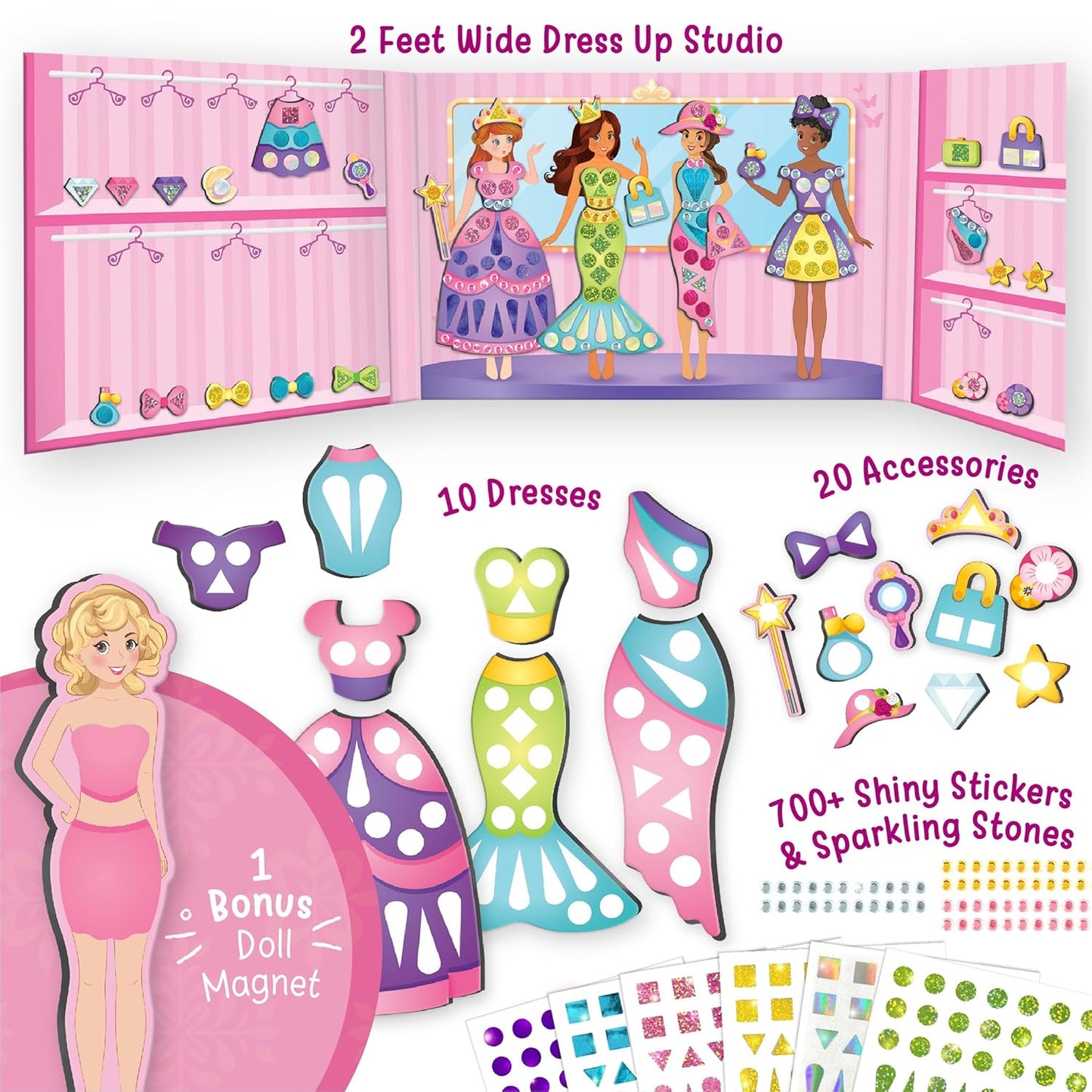 Dress up studio set with dresses, accessories