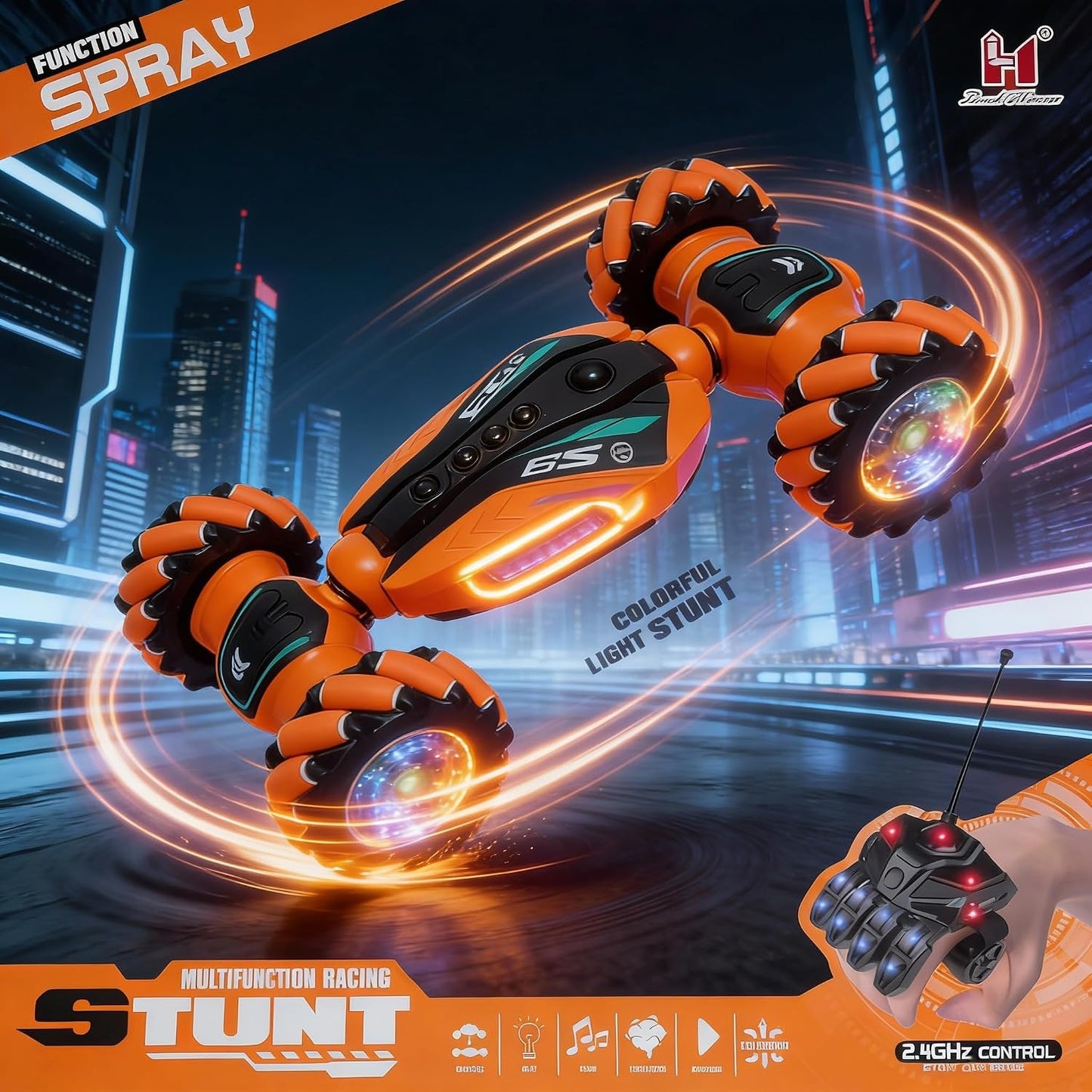 Stunt Multifuction Racing Spray Car for Kids Spray Function Lighting Music Transform Button Forward Backward, Turn Left and Right for Kids 2.4GHZ Remote...