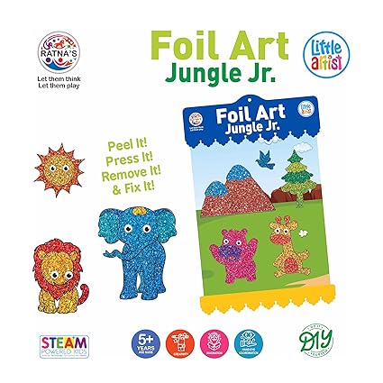 RATNA'S Foil Art Jungle Junior Craft Kit, STEAM Powered Art & Craft Kit, Foil Fun Mess Free Creative Activity DIY Kit for Kids
