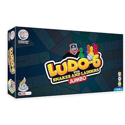 Ratna's Ludo-6 with Snakes & Ladders Jumbo Size Board Game, Double-Sided, Traditional Family Game