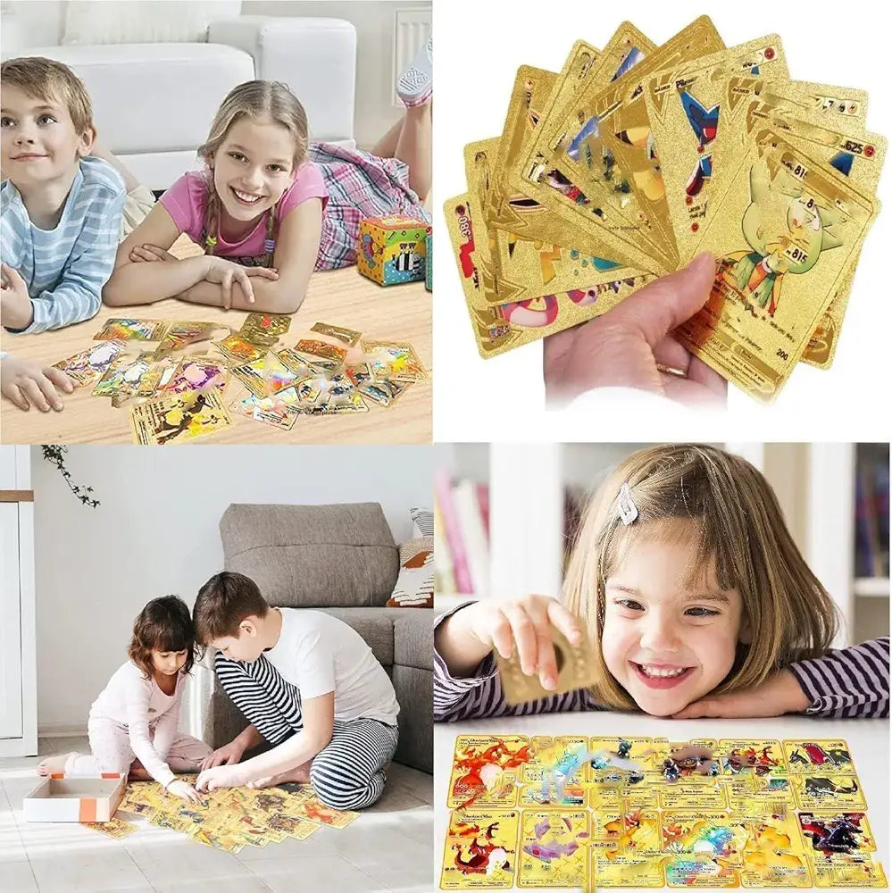 Collage of children playing with colorful cards and puzzles in a home setting.