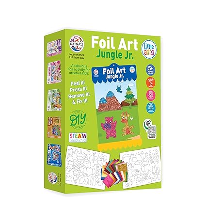 RATNA'S Foil Art Jungle Junior Craft Kit, STEAM Powered Art & Craft Kit, Foil Fun Mess Free Creative Activity DIY Kit for Kids