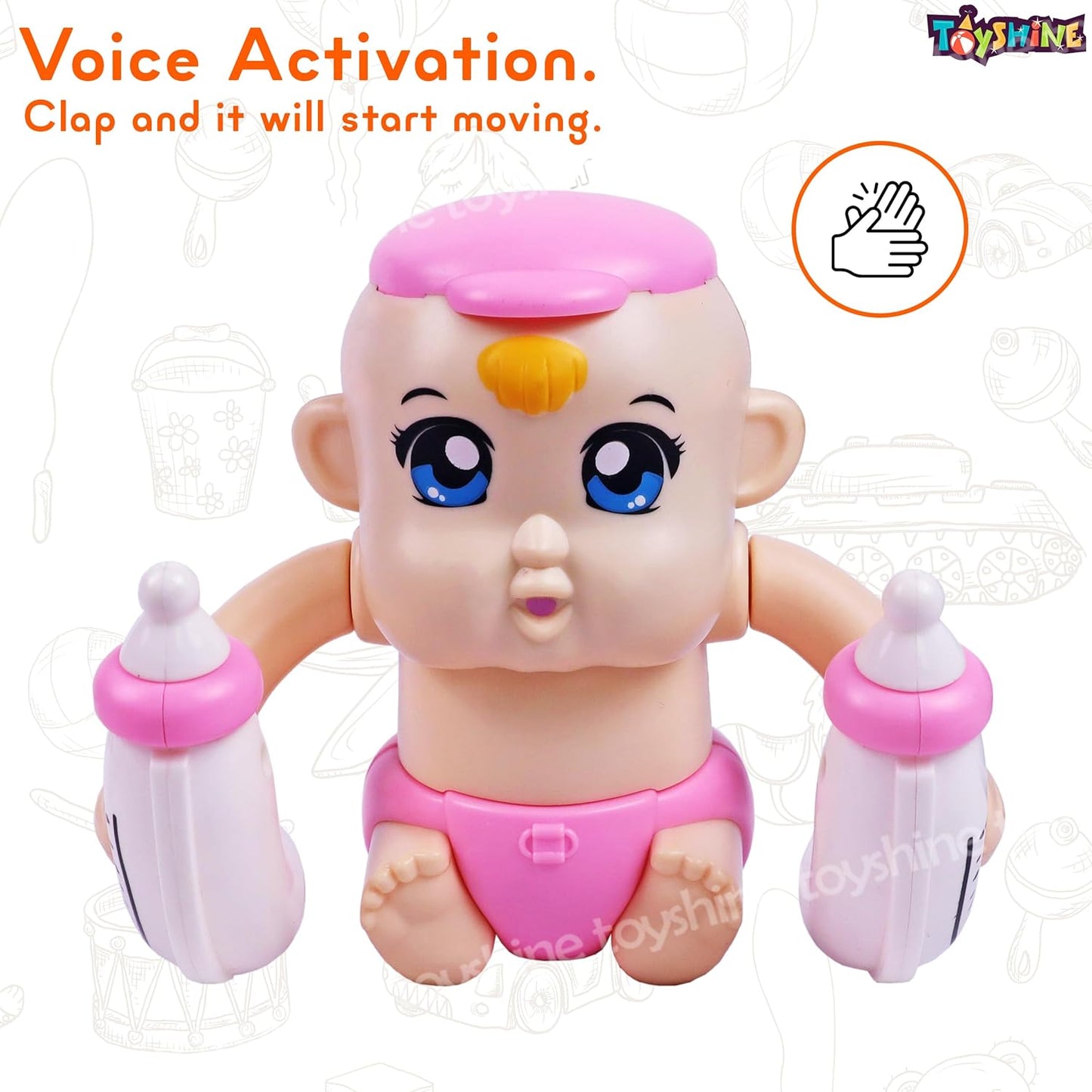 Toyshine Battery Powered Voice Control Cute Adorable Tumbling Baby with Dynamic Sound Musical Interactive Toy for Babies & Kids