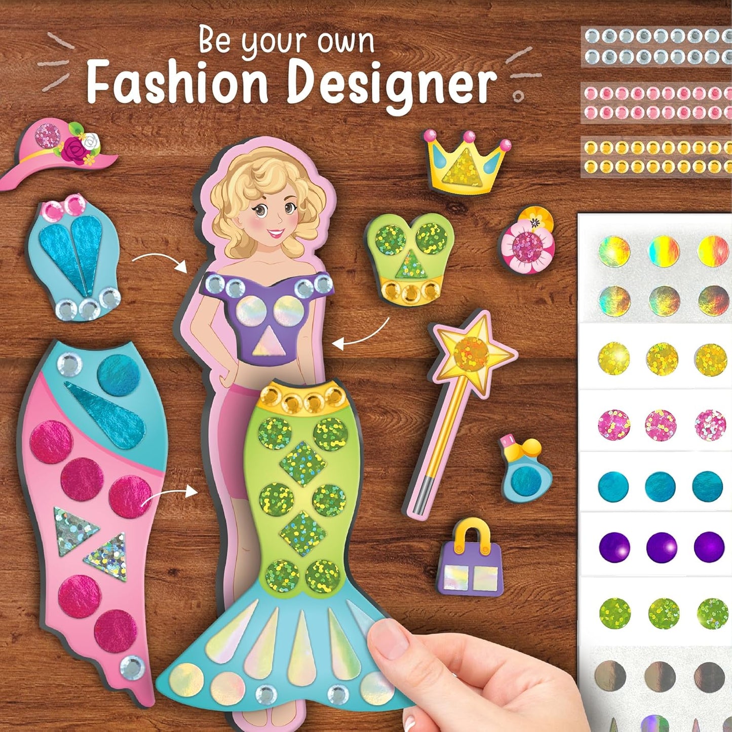 Fashion design kit with mermaid figure, accessories