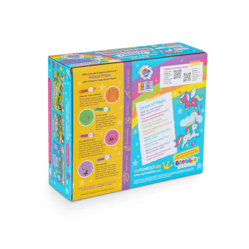 Colorful children's craft kit packaging with rainbow unicorn design
