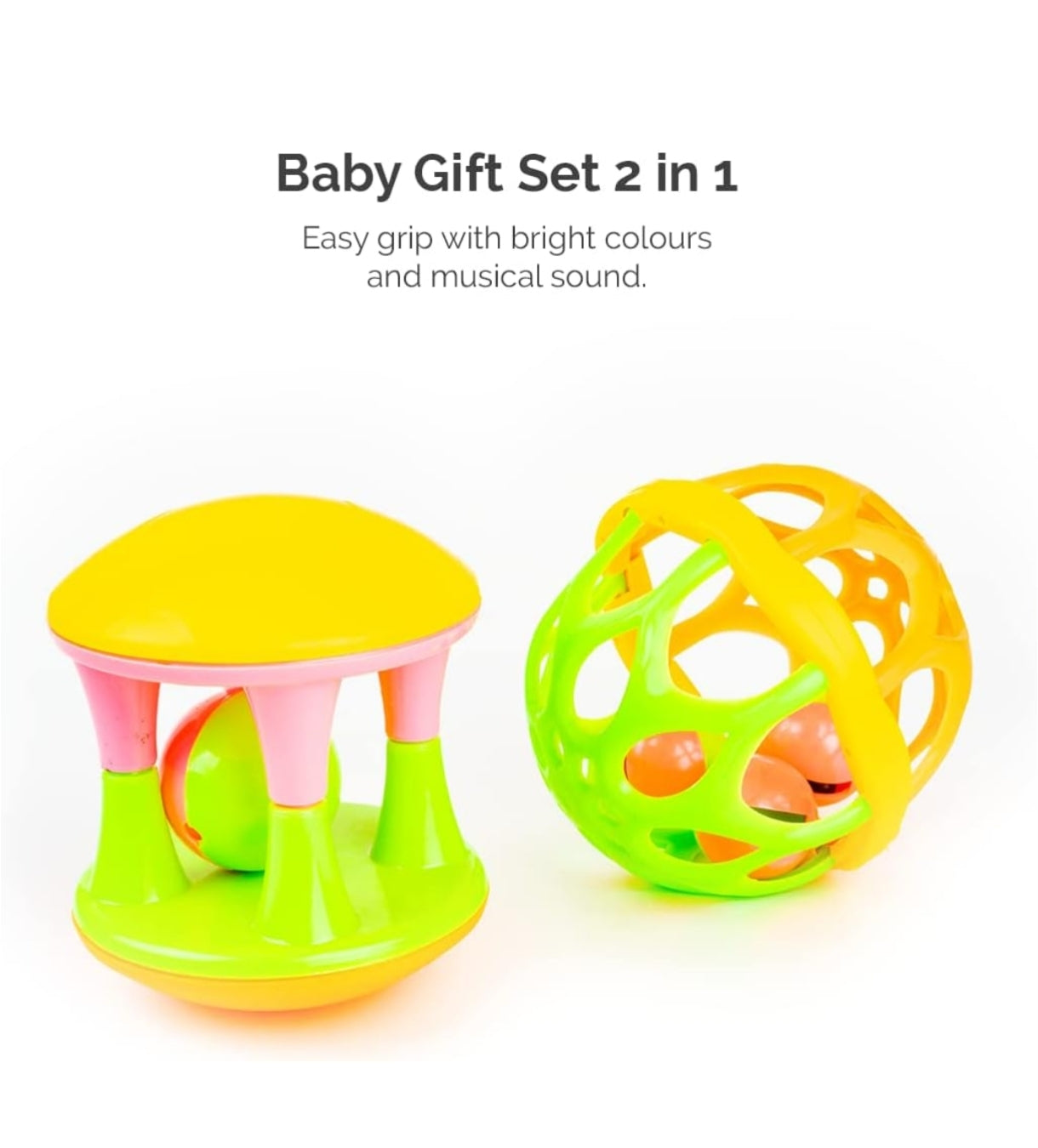 Ratna's Baby Gift Set 2in1 Rattle Roller & Ball Rattle Set for Infants & Toddlers (Multicolor)