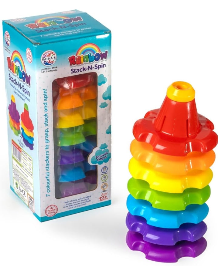 RATNA'S Rainbow Stack-N-Spin 7 Colourful Stackers Spinners Activity Toy for Babies, Infant & Preschool Toys.