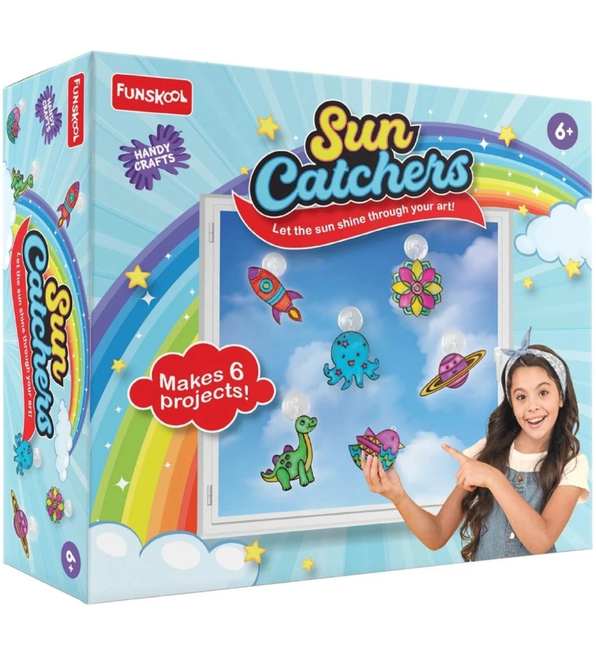 Funskool Handycrafts Sun Catchers, Suncatchers of 6 Attractive Designs, Toys for Kids, Art and Craft Kit, DIY Kit for Kids, Ages 6 Years and Above, Multicolour