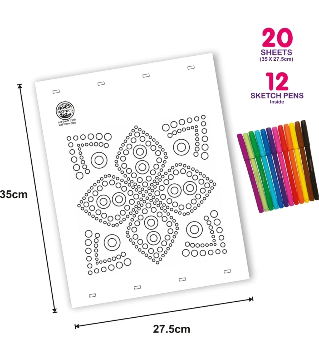 Ratna's Dot Art The Colouring Kit | with 12 Sketch Pens & 20 Sheet Inside | for Unisex Kids's Art Book.