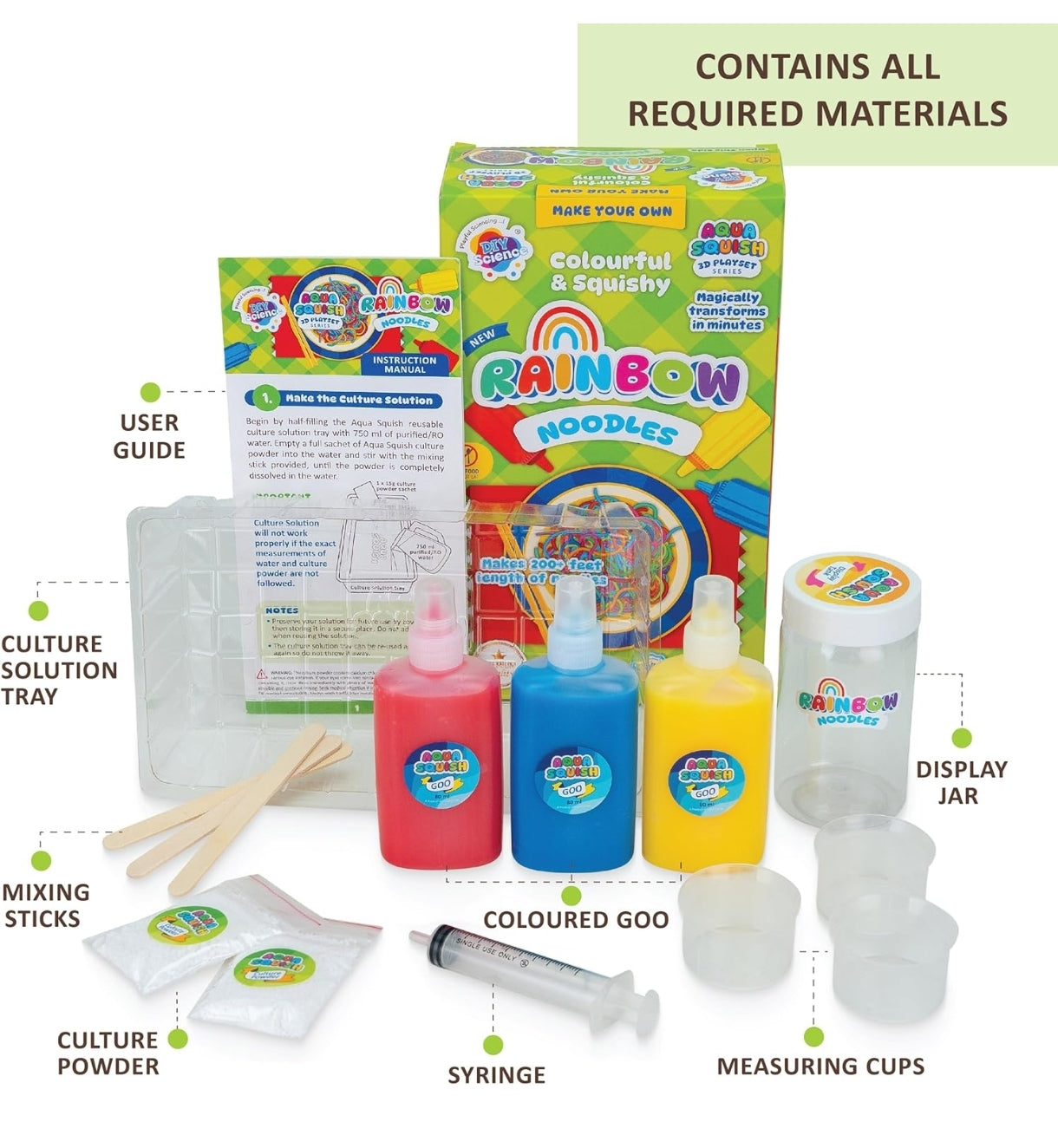 Children's science kit with rainbow noodles