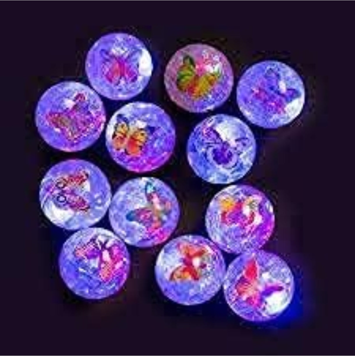Set of colorful LED light-up buttons with butterfly designs