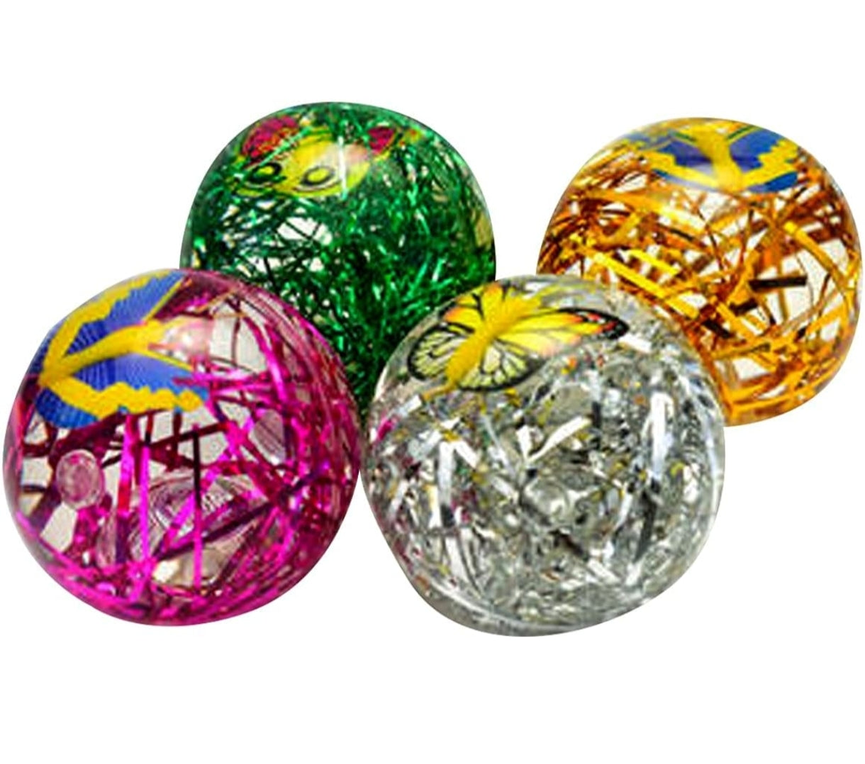 Five colorful glass marbles