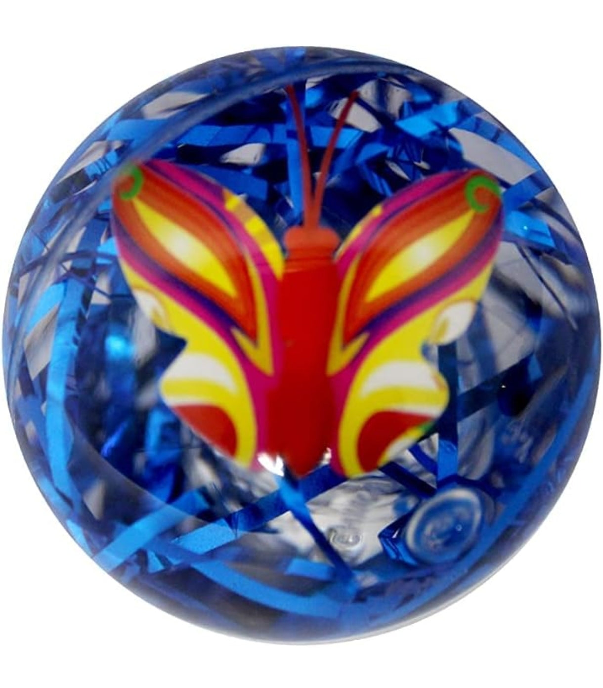 Colorful butterfly inside a transparent blue sphere