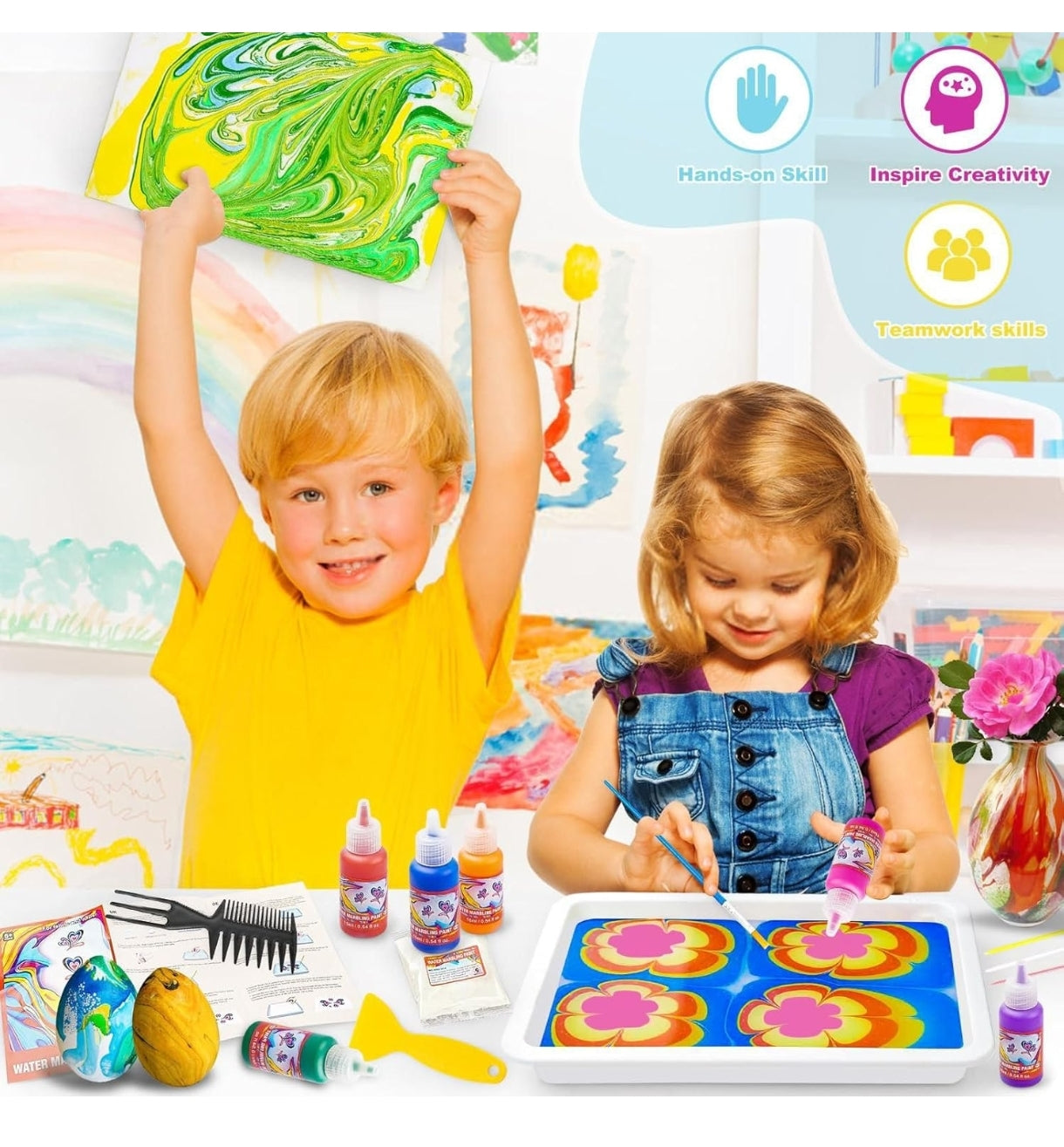Two children engaged in a creative activity with art supplies