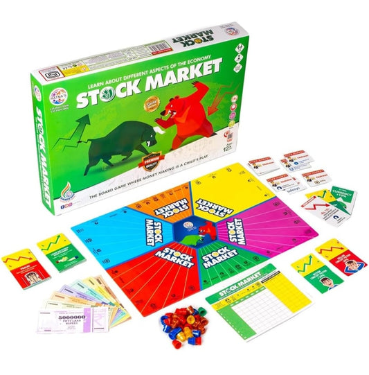 Stock market board game with components