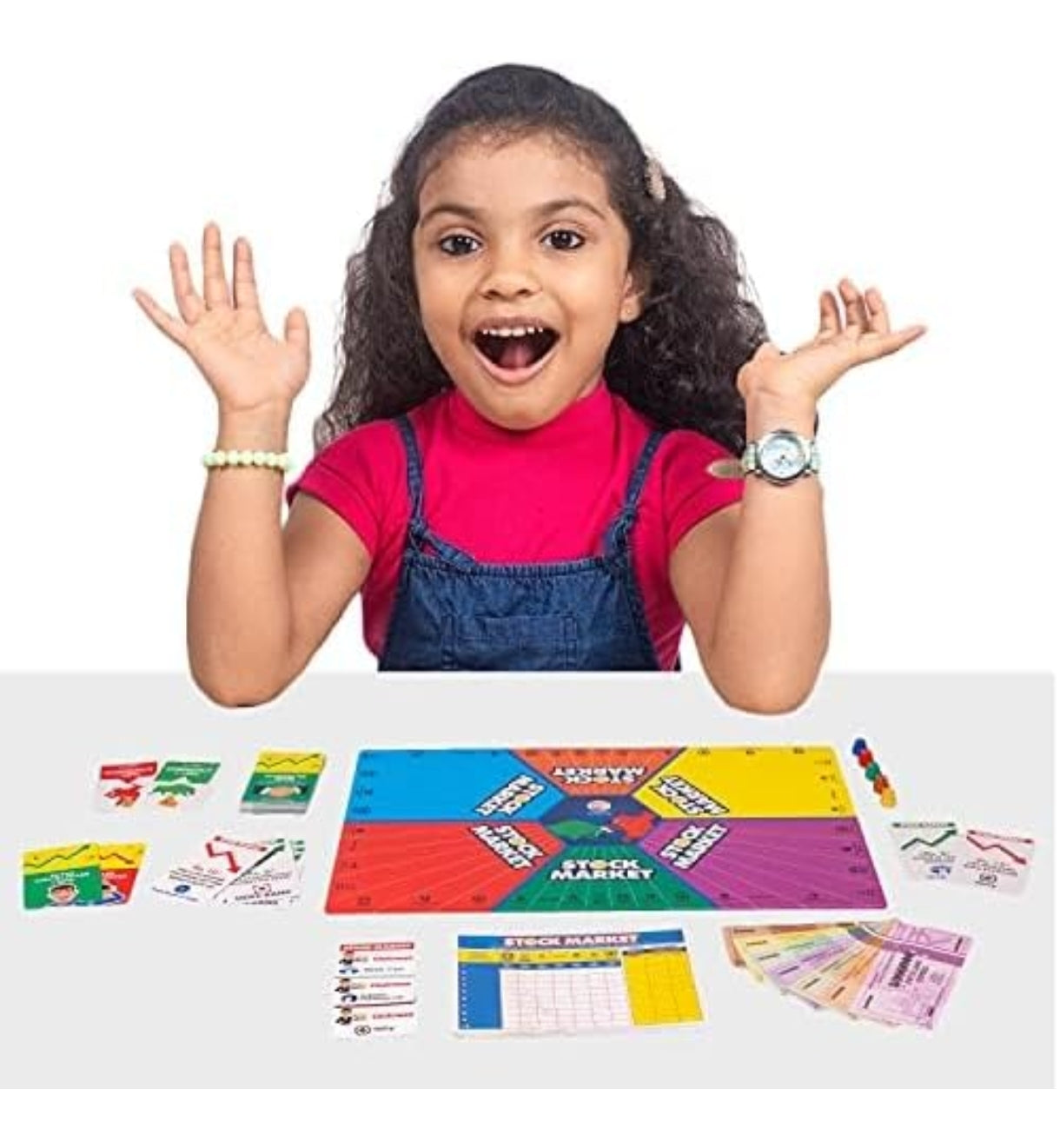 Child with a board game on a white background