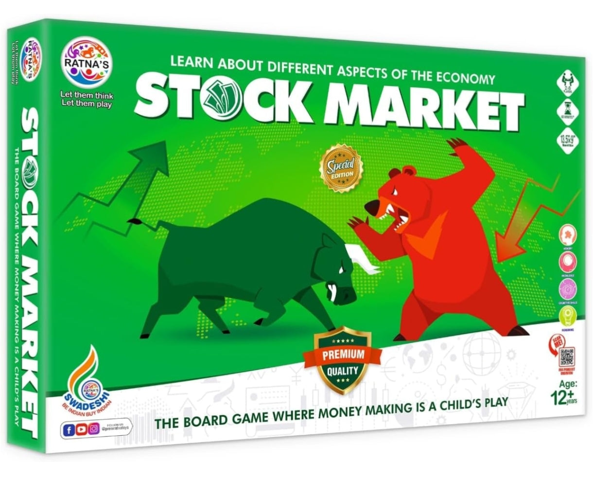 Board game box for a stock market-themed educational game