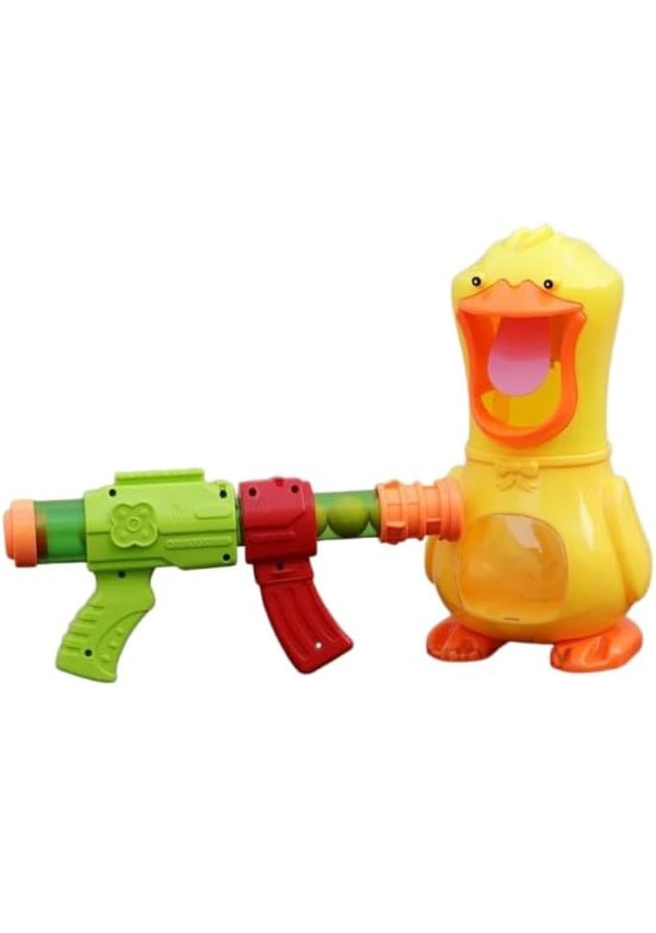 Toy water gun shaped like a duck on a white background
