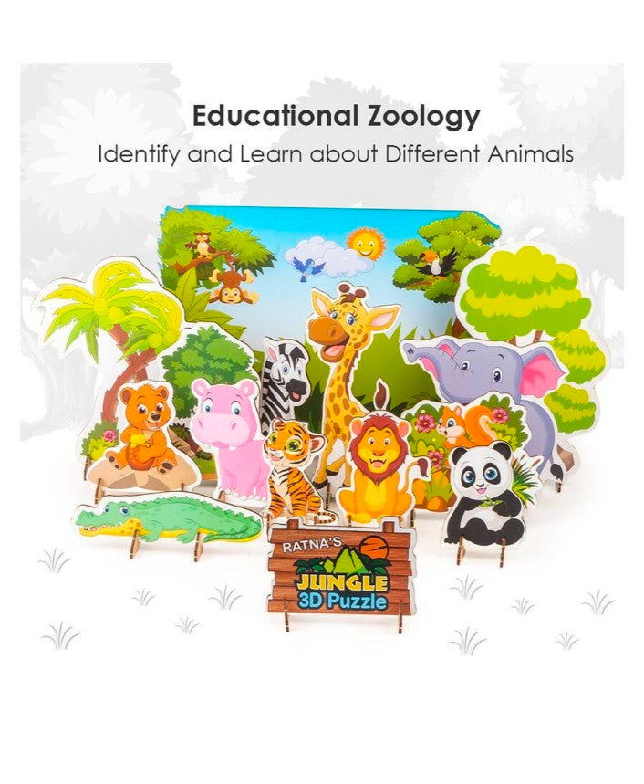 Ratna's Zoology to Create 3D Jungle with Printed Wooden Cutouts Learning & Educational Game for Kids & Toddlers