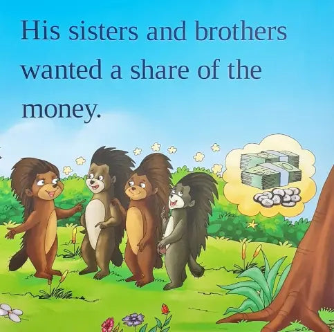 Cartoon squirrels with money on a blue sky background