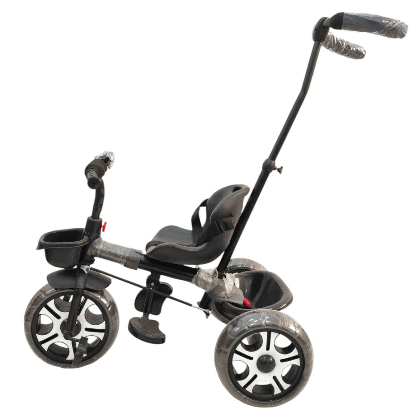 Black tricycle for adults featuring a comfortable seat and sturdy wheels