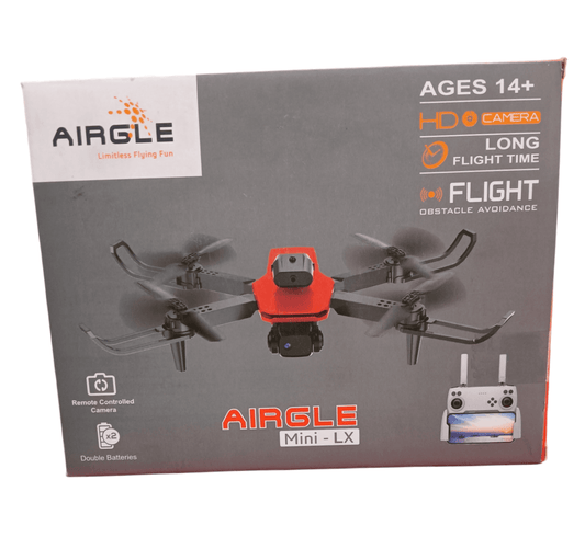 AIRGLE drone with gimbal camera Mini-LX box showing quadcopter with remote control and features