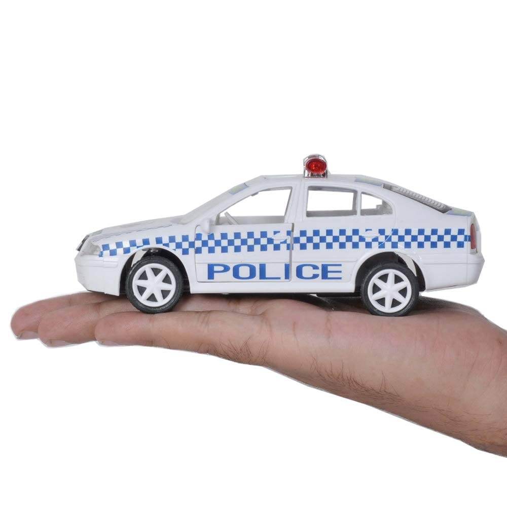Centy Pull Back Series Australian police toy car white with blue checkered pattern on hand