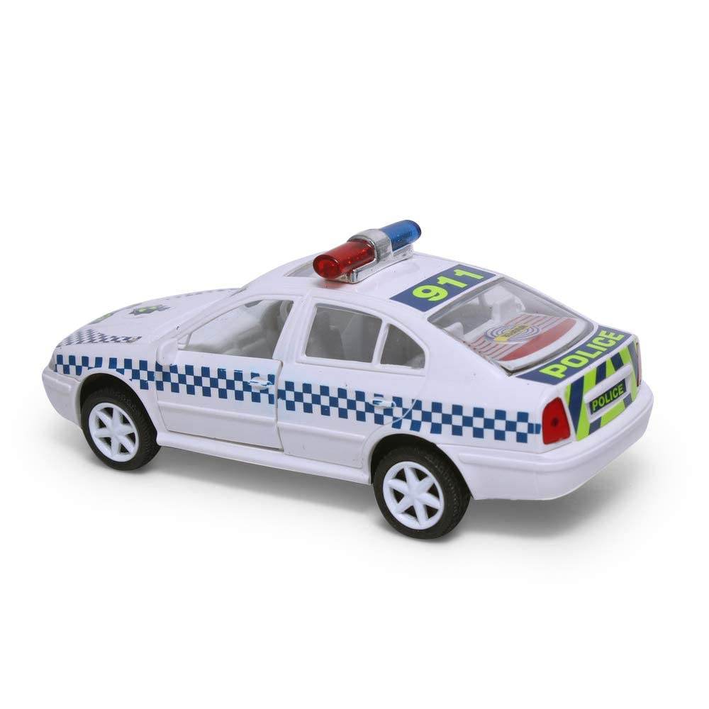 Centy Pull Back Series Australian police toy car white with blue checker pattern and emergency lights
