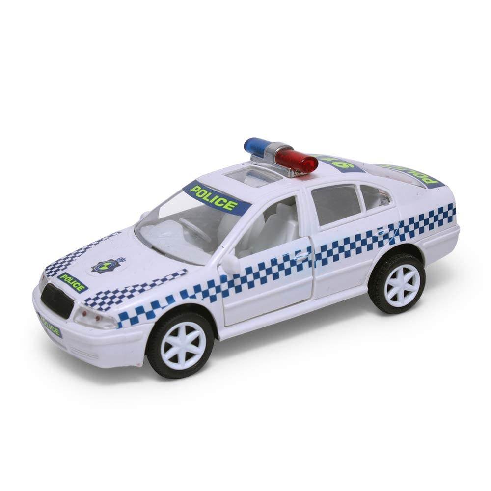 Centy Pull Back Series Australian police toy car white with blue checkered pattern and red blue siren lights
